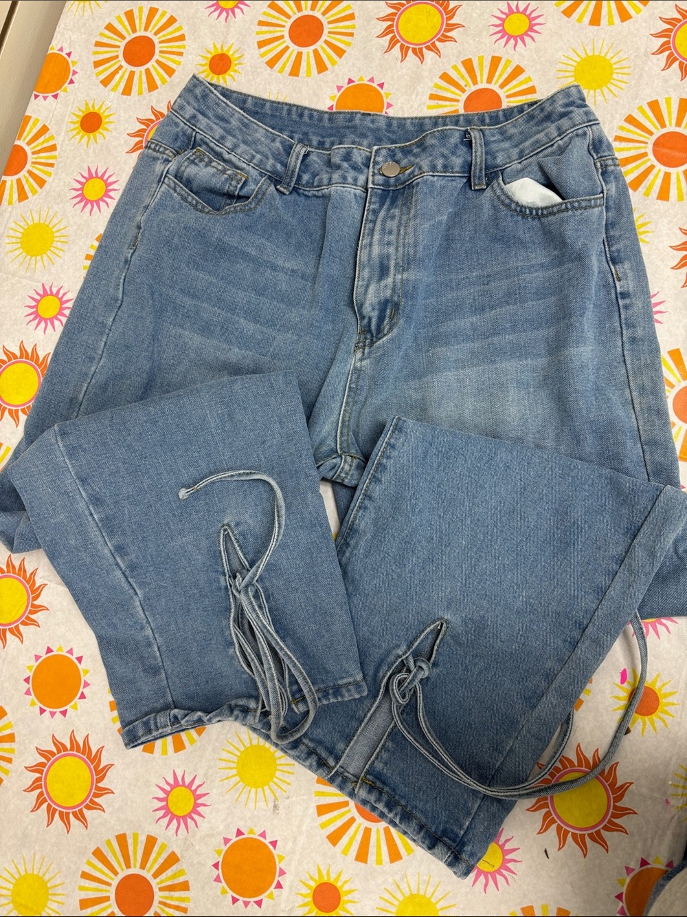 Classic Light Wash Tie-Hem Jeans